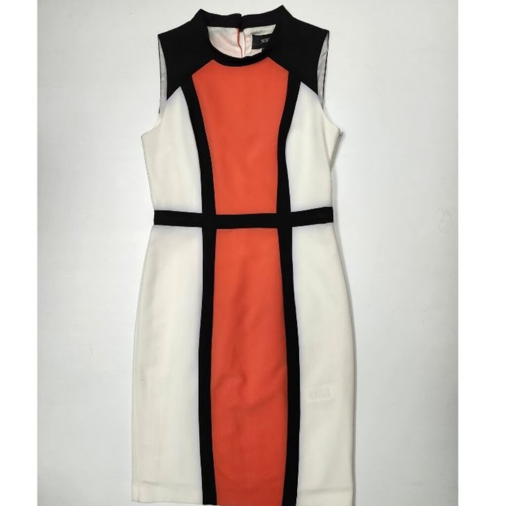 Nissa Women's White/Black/Orange Sleeveless Dress